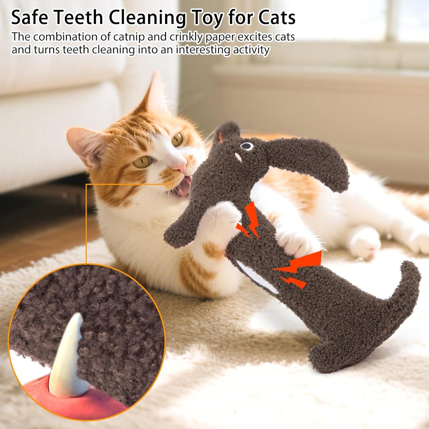 Cat Toy, Refillable Catnip Durable Kitty Kicker Toy, Puppy Shape, Plush and Crinkle Kitten Chew Toy for Kicking, Tossing, and Teeth Cleaning, Brown