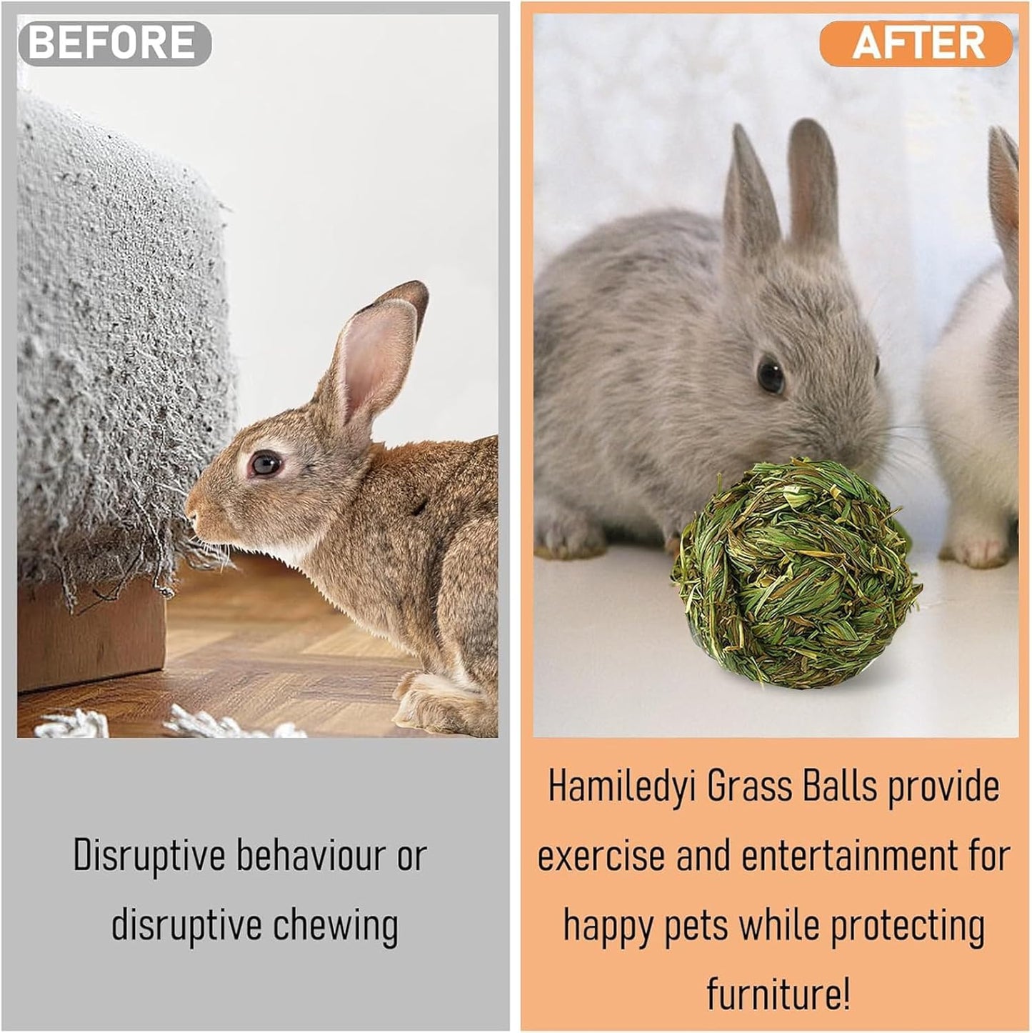 Hamiledyi 12 Pcs Rabbit Chew Ball Timothy Grass Ball Small Animal Activity Play Chew Toys Teeth Grinding for Bunny Rabbits Hamster Guinea Pigs Gerbils Chinchillas