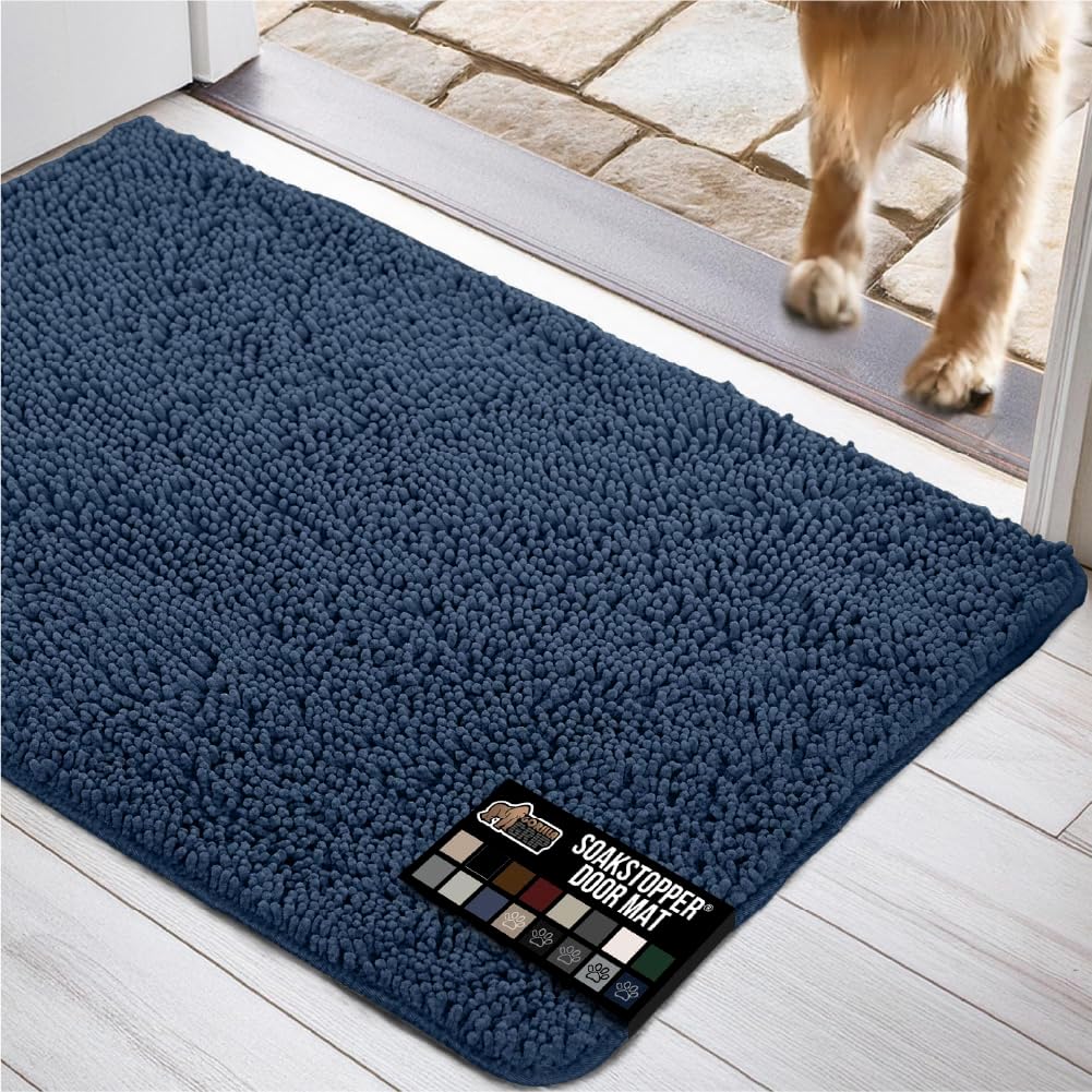 GORILLA GRIP Dog Doormat, Absorbent Doormats for Muddy Dogs Paws, 70x24 Machine Washable Soakstopper Rugs, Cleaner Floors, US Designed Pet Bed Door Mat, Indoor Entrance Pets Rug, Navy Blue
