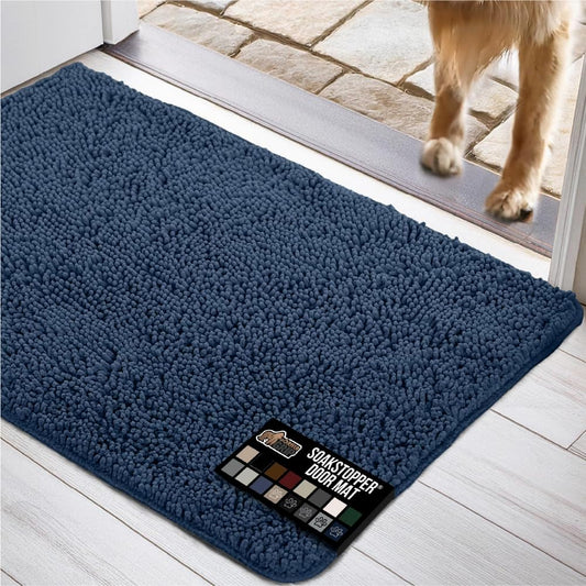 GORILLA GRIP Dog Doormat, Absorbent Doormats for Muddy Dogs Paws, 48x30 Machine Washable Soakstopper Rugs, Cleaner Floors, US Designed Pet Bed Door Mat, Indoor Entrance Pets Rug, Navy Blue