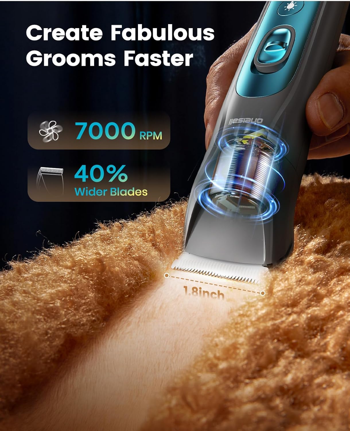 oneisall Quiet Dog Clippers for Grooming LED Light, Cordless Dog Grooming Kit 4 in 1, 2000mAh Pet Clippers Paw Trimmer Nail Grinder for Paw, Nail, Face, Ears, Legs, Body