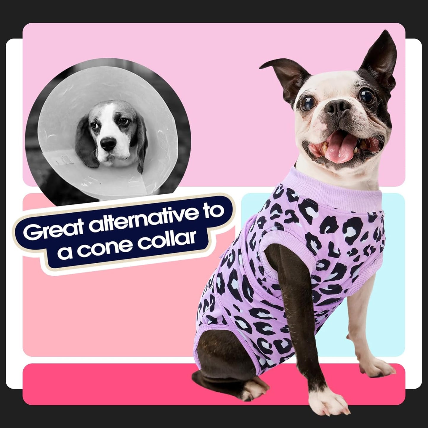 FUAMEY Recovery Suit for Dogs After Surgery,Soft Breathable Dog Bodysuit E-Collar & Cone Alternative Surgical Suit,Male Female Dog Neuter Spay Suits Anti Licking Wounds Onesie Purple Leopard XXL