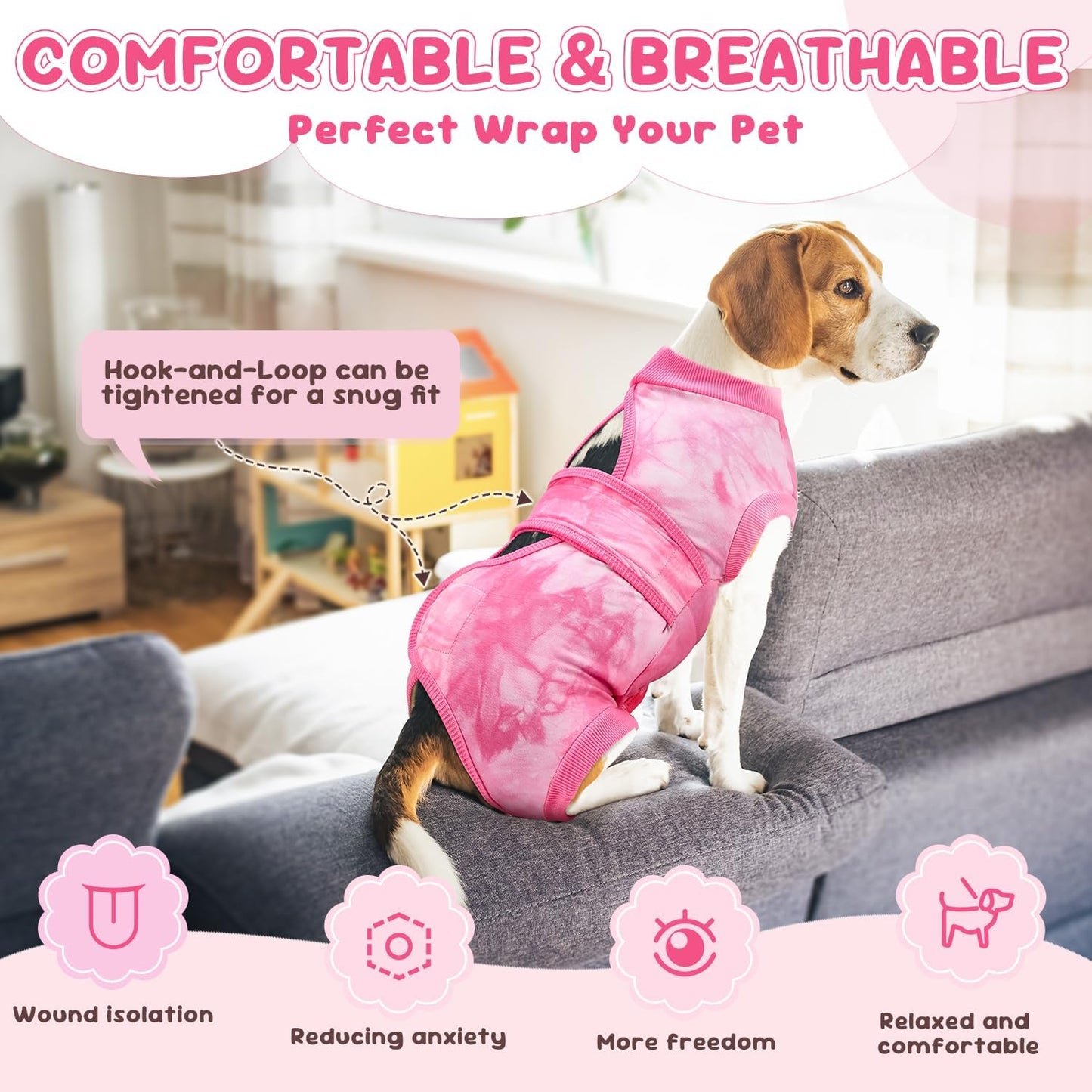 Lukovee Dogs Recovery Suit - Adjustable Dog Onesie for Female Male Dogs, Breathable Anti Licking Cone Alternative Surgery Pet Surgical Body Suit After Spay Abdominal Wounds Neuter (2XL,Pink Tie-dye)