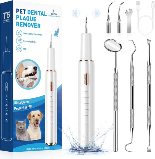 Electric Dog Plaque & Tartar Remover - Pet Teeth Cleaning Kit with 5 Adjustable Modes, LED Light, Safe and Low Noise – Easy at Home Dental Care for Dogs and Cats