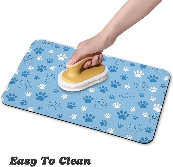 Dog Food Mat, Absorbent Water Bowl Mats Cat Pet Feeding Placemats Blue 12 * 20 inch