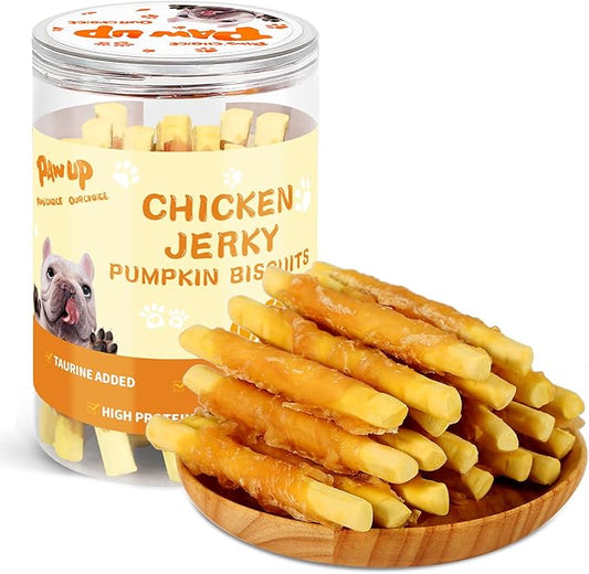 Dog Treats Chicken Wrapped Biscuits Pumpkin Sticks, Rawhide Free Soft Chewy w/Taurine, Dog Training Treats,12.5 oz