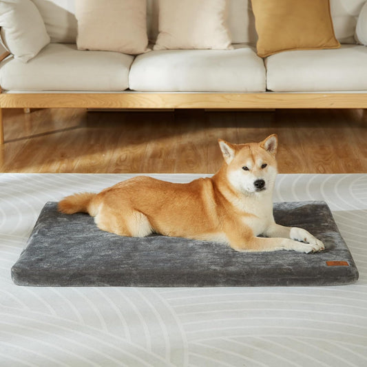 Dog Crate Pad - Dog Bed Large Sized Dogs with Removable Washable Cover and Waterproof Lining - Memory Foam Pet Bed for Crate - Reversible Kennel Mat (Cool & Warm), 36-inch, Grey