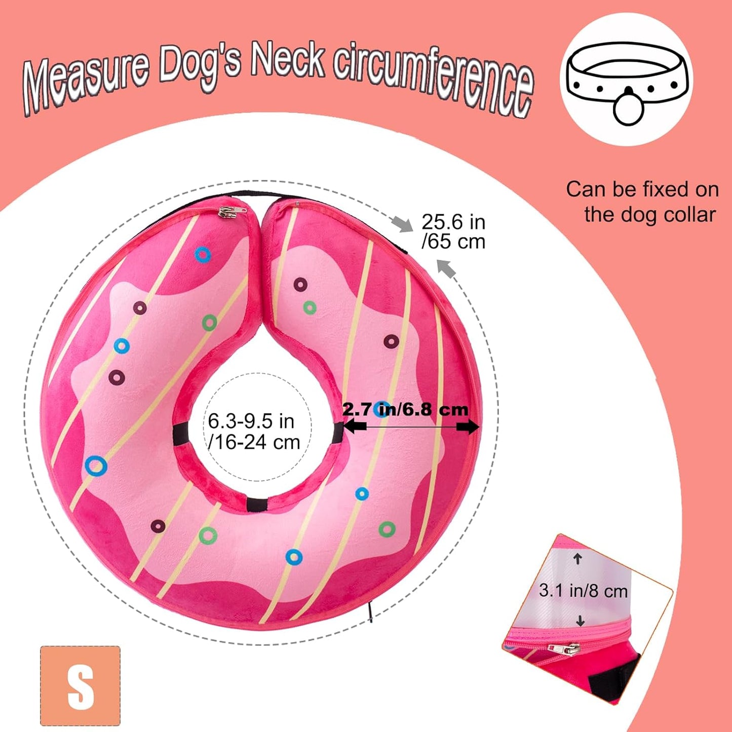 Inflatable Dog Cone Collar for Large Medium Small Dogs, Soft Dog Donut Collar Adjustable Recovery Cone for Pets After Surgery, Extra Enhanced Anti-Licking Guard Shield (Pink Donut, Small)