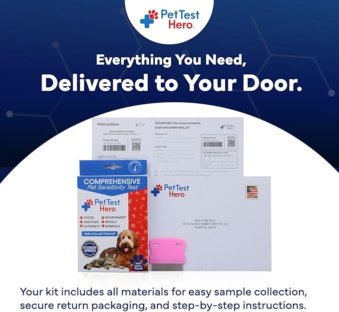 Pet Food & Environmental Sensitivity Hair Sample Testing Kit – Over 460 Items Tested – at-Home Non-Invasive Collection for Dogs & Cats – Informational Report for Pet Owners