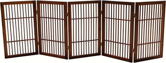 Pet Dog Gate Strong and Durable Freestanding Folding Acacia Hardwood Portable Wooden Fence Indoors or Outdoors by Urnporium (Brown Pet Gate, 5 Panel 30" Tall)