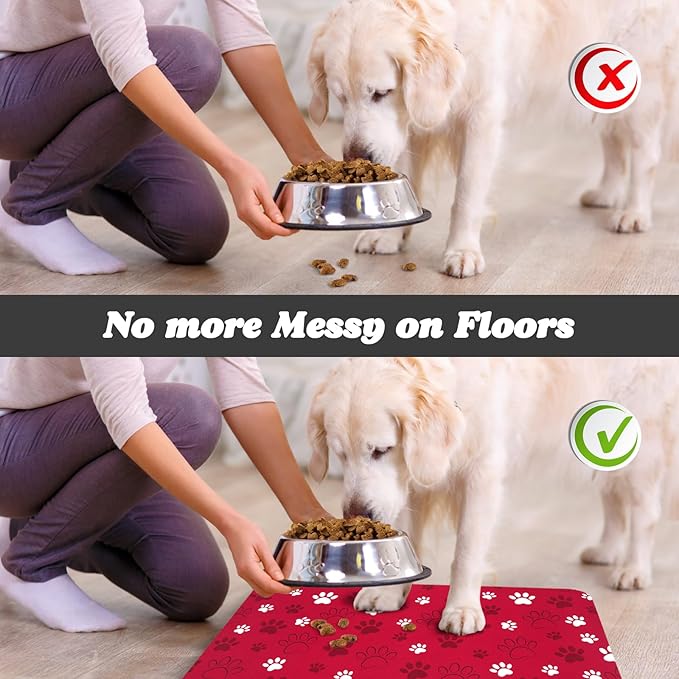 Dog Food Mat, Absorbent Water Bowl Mats Cat Pet Feeding Placemats Red 12 * 20 inch