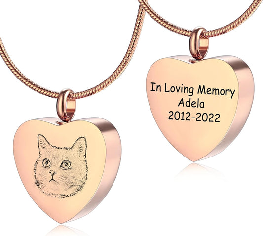 MeMeDIY Personalized Heart Paw Print Ashes Urn Pendant Necklace Custom Name/Photo/Date for Women Men Pet Lover Stainless Steel Memorial Dog Cat Pet Keepsake with Funnel Fill Kit Angel Wing