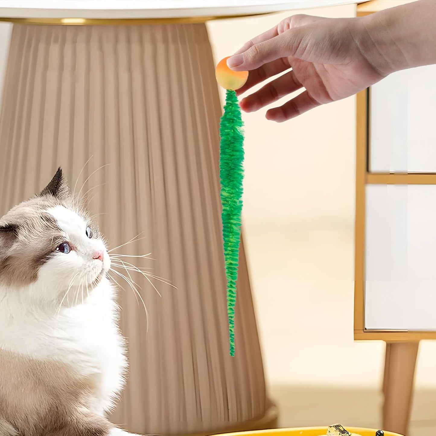 Mixed Bouncy Balls for Cats 5 Pack，Fuzzy Worm Cat Worm Toys with Ball，Magic Worm Bouncy Ball with Tail Cat Toy