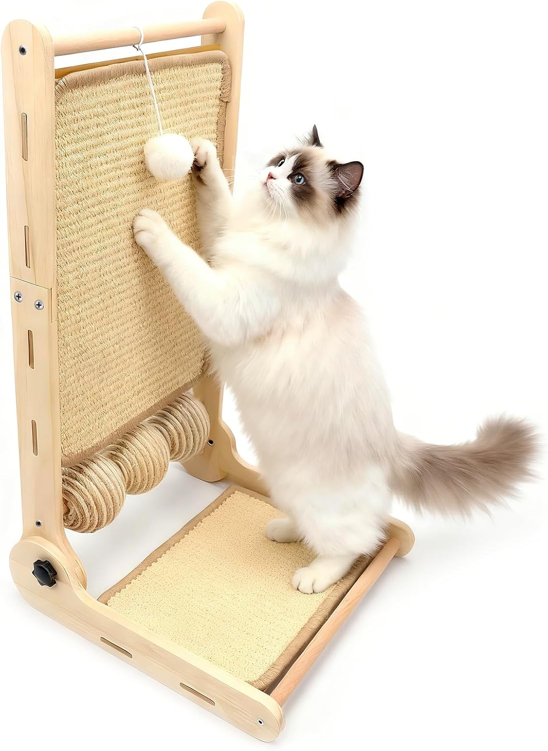 L Shaped Cat Scratching Post, 23.2" Tall Sisal & Wooden Base Cat Scratcher Board for Indoor Cats, Sturdy Vertical Cats Scratching Pad Protects Furniture