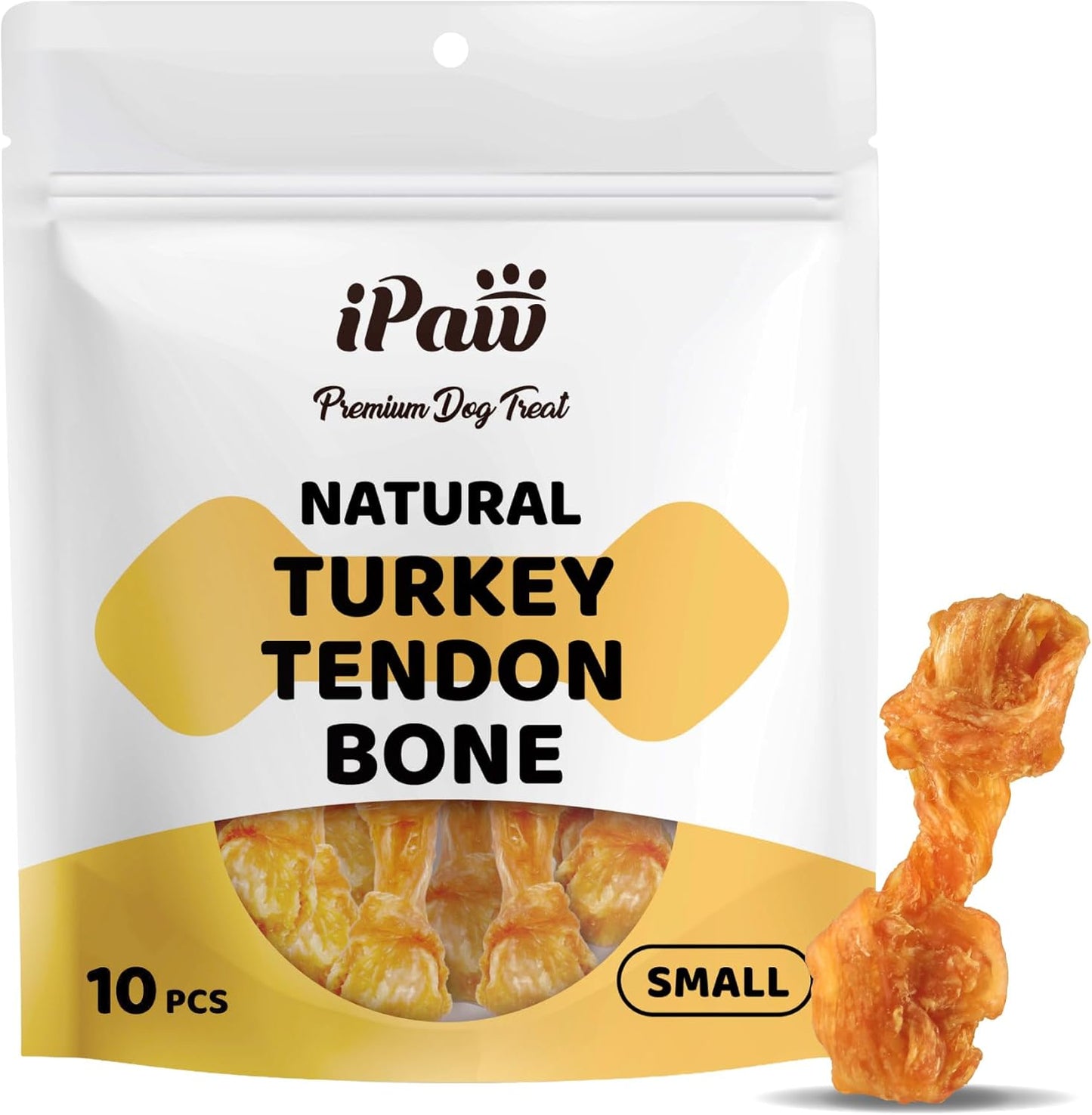 iPaw Turkey Tendon for Dogs 10 Pcs Value Pack, Ingredient Sourced from USA, Hypoallergenic, All Natural Human Grade Puppy Chew, Dog Treats for Signature Series, Rawhide Alternative, Bone (Small)