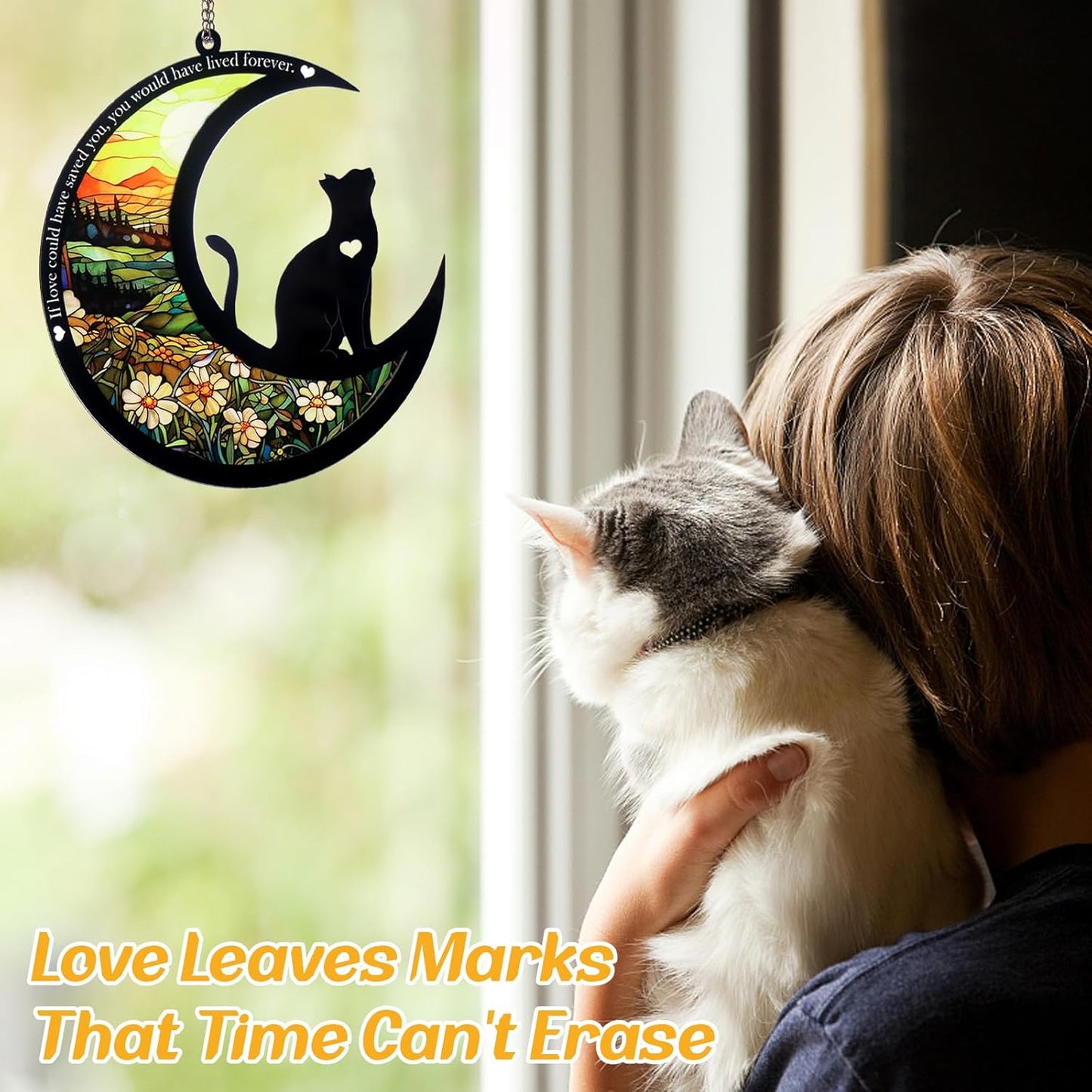 Pet Memorial Suncatcher, Loss of Cat & Dog Sympathy Gifts, Hanging Stained Acrylic Light Catcher, Cat & Dog Memorial Ornament for Pet Lovers, Sunrise Pattern