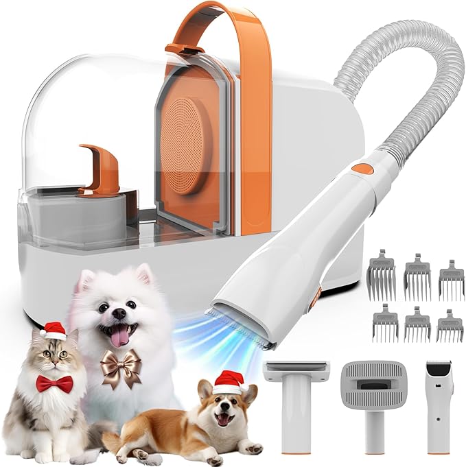 Dog Grooming Vacuum, Dog Grooming Kit with Pet Clippers, 12,000Pa Pet Hair Grooming Vacuum for Dogs, Vacuum Brush for Shedding Grooming, Low Noise Home Cleaning Tool in 1, PG10