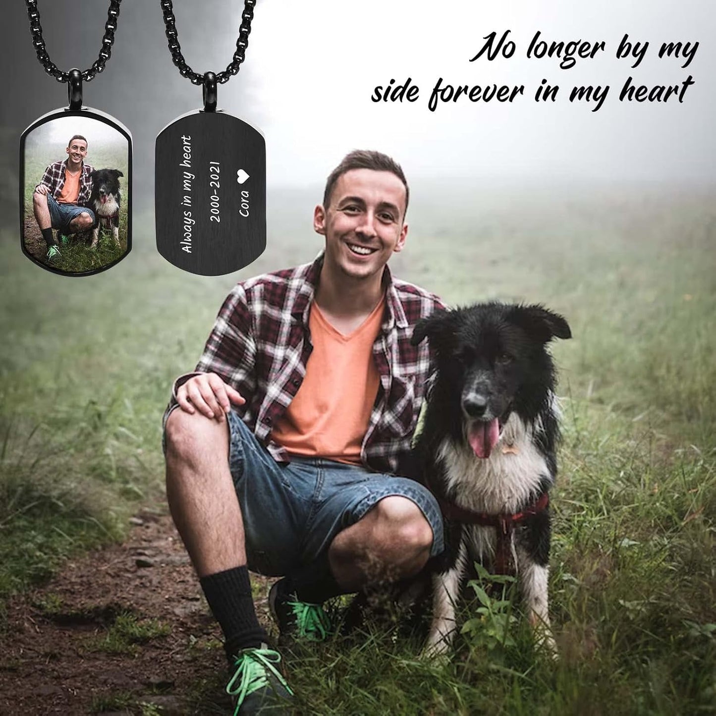 VNOX Personalized Customizable Photo Text Cremation Urn Necklace for Ashes Holder Dog Tag Pendant Family Pet Memorial Keepsake Jewelry for Men Women