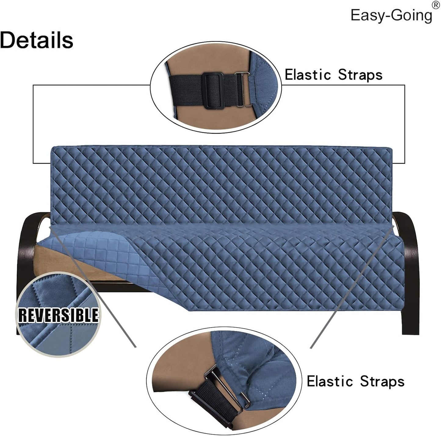 Easy-Going Futon Sofa Slipcover - Reversible Armless Couch Cover - Water Resistant for Pets & Kids (Dark Blue/Light Blue)