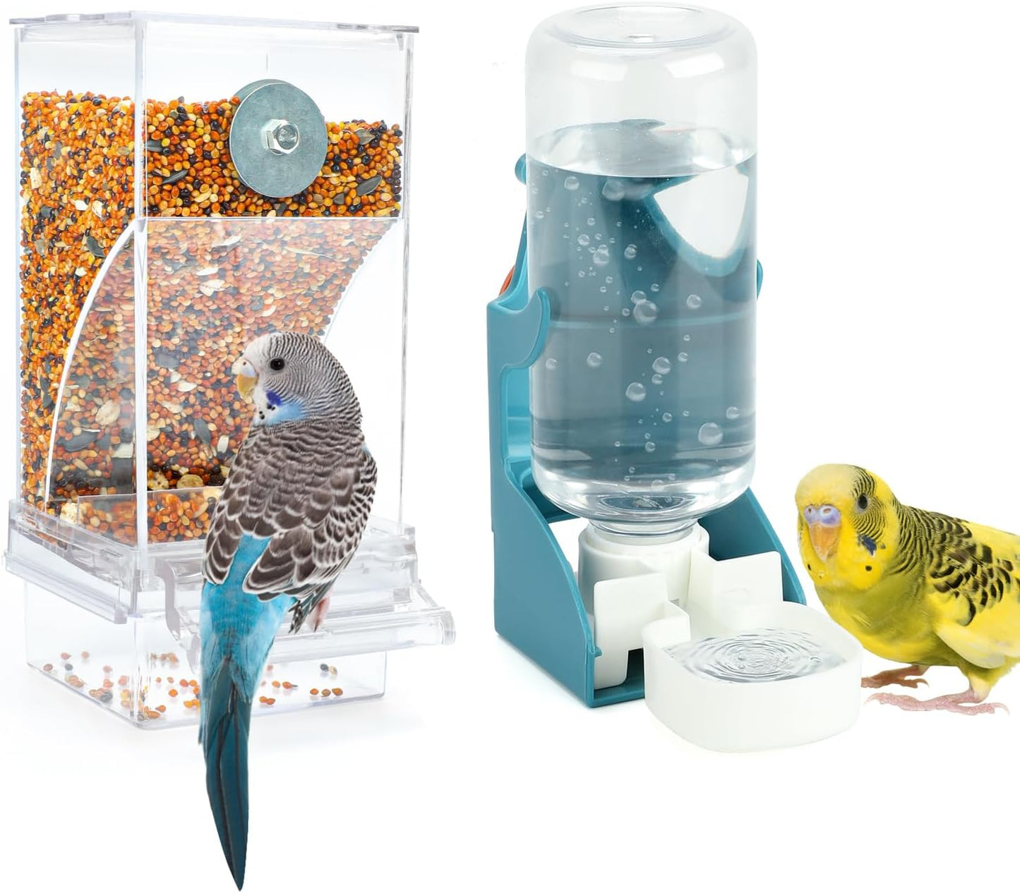 Rypet No Mess Bird Water Feeder Dispenser Set Automatic Bird Feeder Transparent Food Container Cage Acrylic Parrot Feeders Accessories for Small Birds Parrot Cockatoo Canary