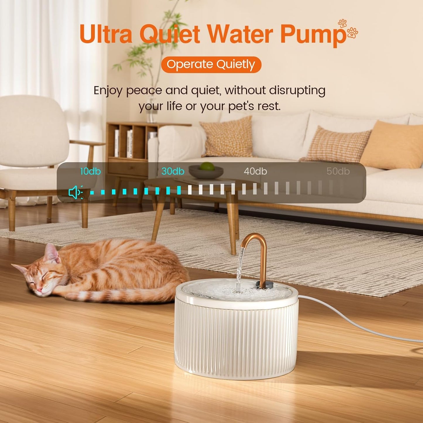 Ceramic Cat Water Fountain - 2.1L/71oz - All-Ceramic Body & Pure Copper Water Spout - Non-Toxic - Automatic Pet Drinking Fountain Indoor with Ultra-Quiet Pump, and 3Pcs Filter & Sponge (Beige)