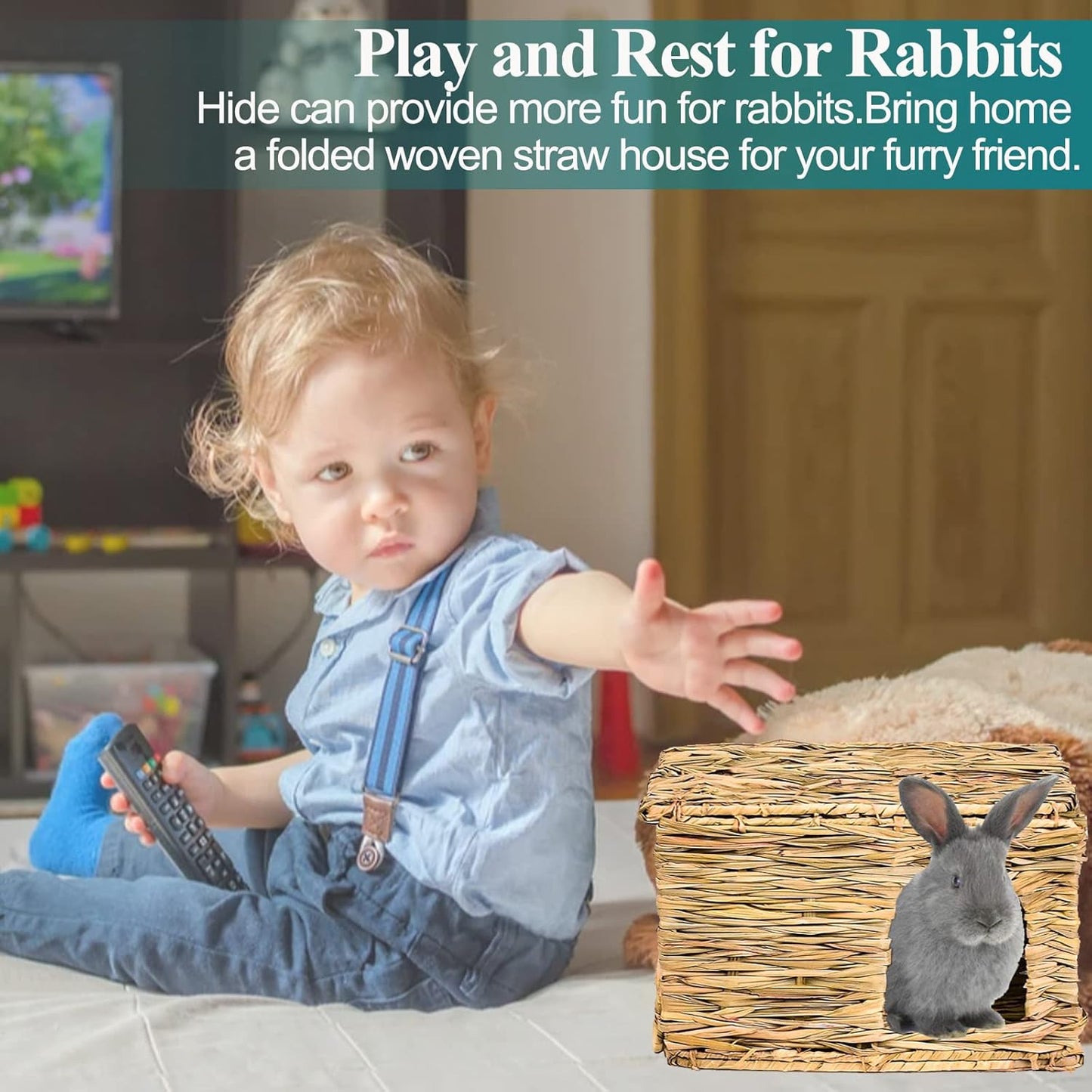 HERCOCCI Extra Large Grass House for Rabbit, Foldable & Comfortable - Small Animal Hut Play Hideaway Bed Hay Mat Chew Toy for Bunny Guinea Pig Hamster Chinchilla (2 Pack)