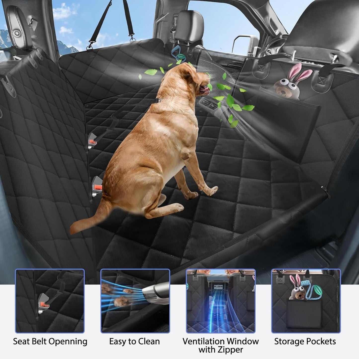 Back Seat Extender for Dogs Truck-with Soft Blanket, Dog Pet Seat Cover Back Seat Hard Bottom Holds 400lbs, Backseat Dog Hammock for Crew Cab Trucks F150, RAM1500, Sierra, Tundra, Silverado