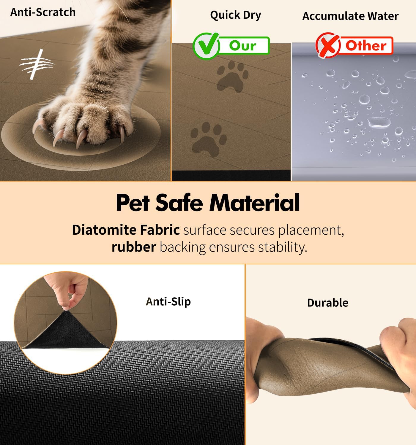 Pet Food Mat Absorbent Cat Food Mat Dog Mat for Food and Water Quick Dry No Stains Dog Feeding Mat Placemat for Messy Drinkers Cat Food Mats for Indoor Cats Bowl Mat Pet Supplies 17"X28" Brown