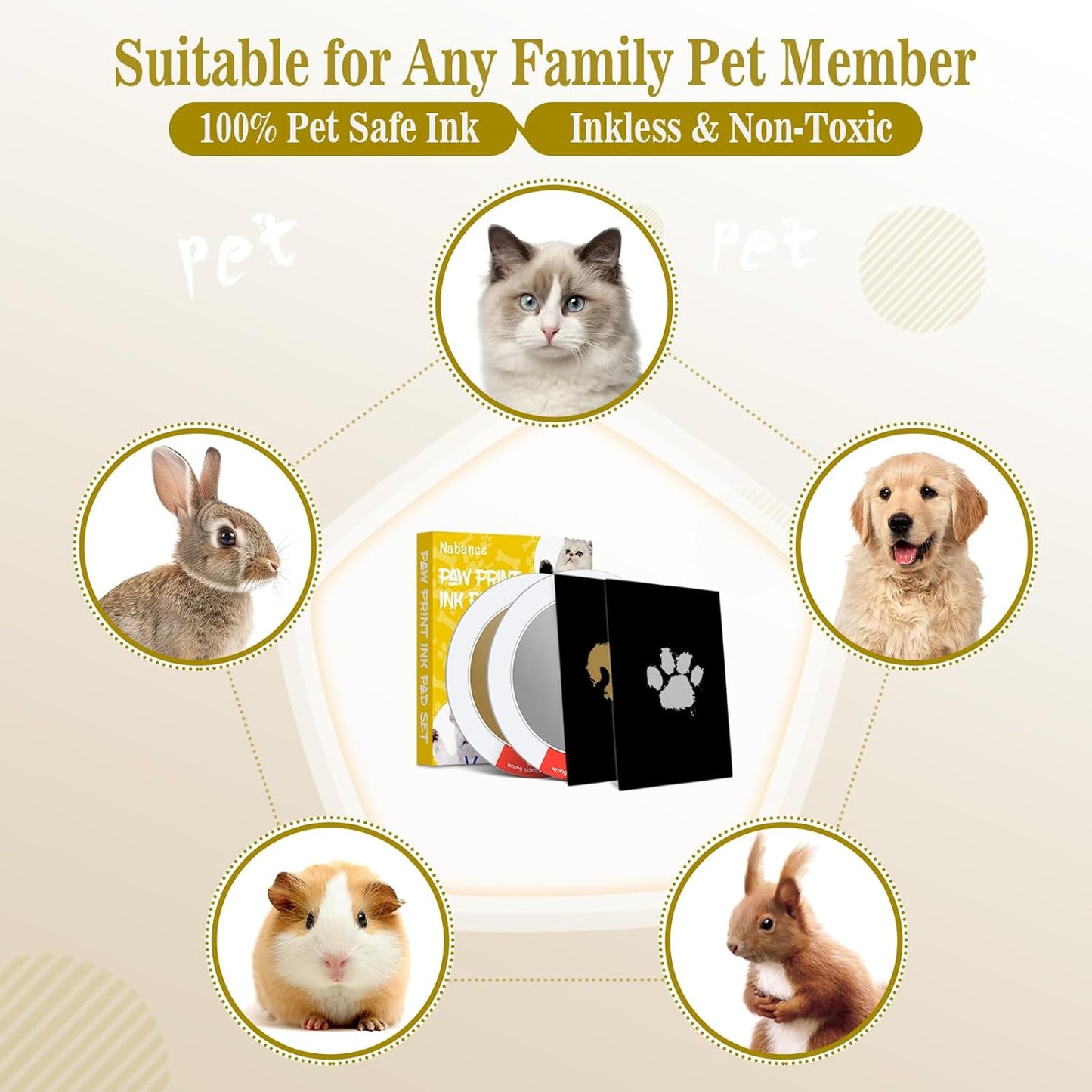 Nabance Paw Print Kit, Dog Nose Print Kit, Mess-Free Gold & Silver Paw Print Ink Pads, 8Pcs Pet Paw Print Impression Kit with Photo Frames, Safe Clean Touch Ink Pads, Nose Print Stamp Pad for Dogs Cat