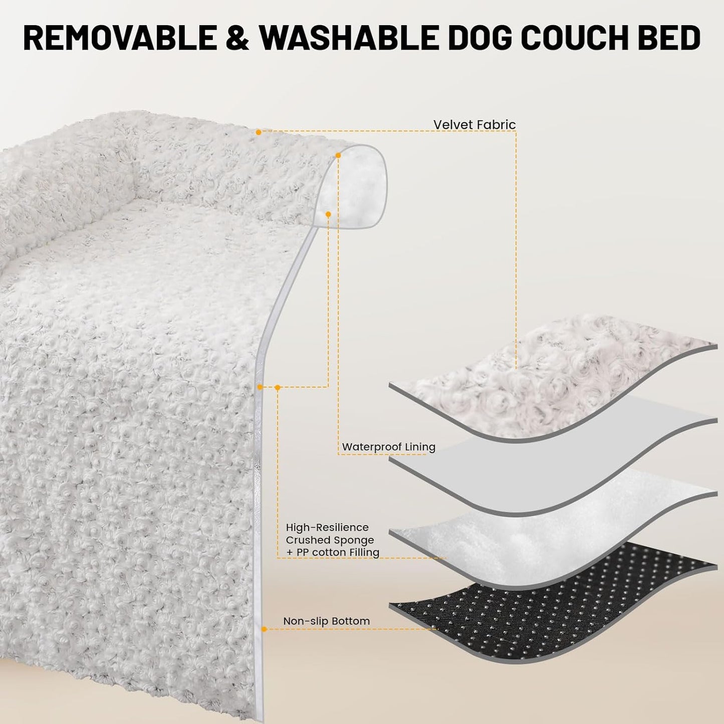 Luxurious Calming Dog Bed Mats, 41" Large Dog Couch Bed for Furniture Protector with Removable Washable Cover, Fluffy Plush Dog Mat for Large Medium Small Dogs and Cats,White Gray