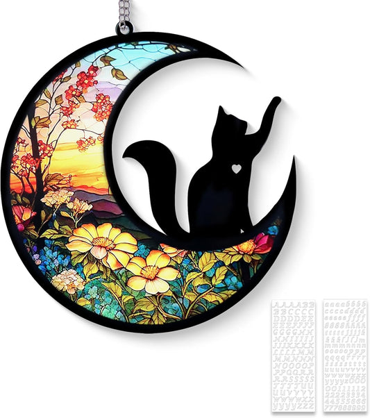 Pet Memorial Suncatcher, Loss of Cat & Dog Sympathy Gifts, Hanging Stained Acrylic Light Catcher, Cat & Dog Memorial Ornament for Pet Lovers, Sunset Pattern