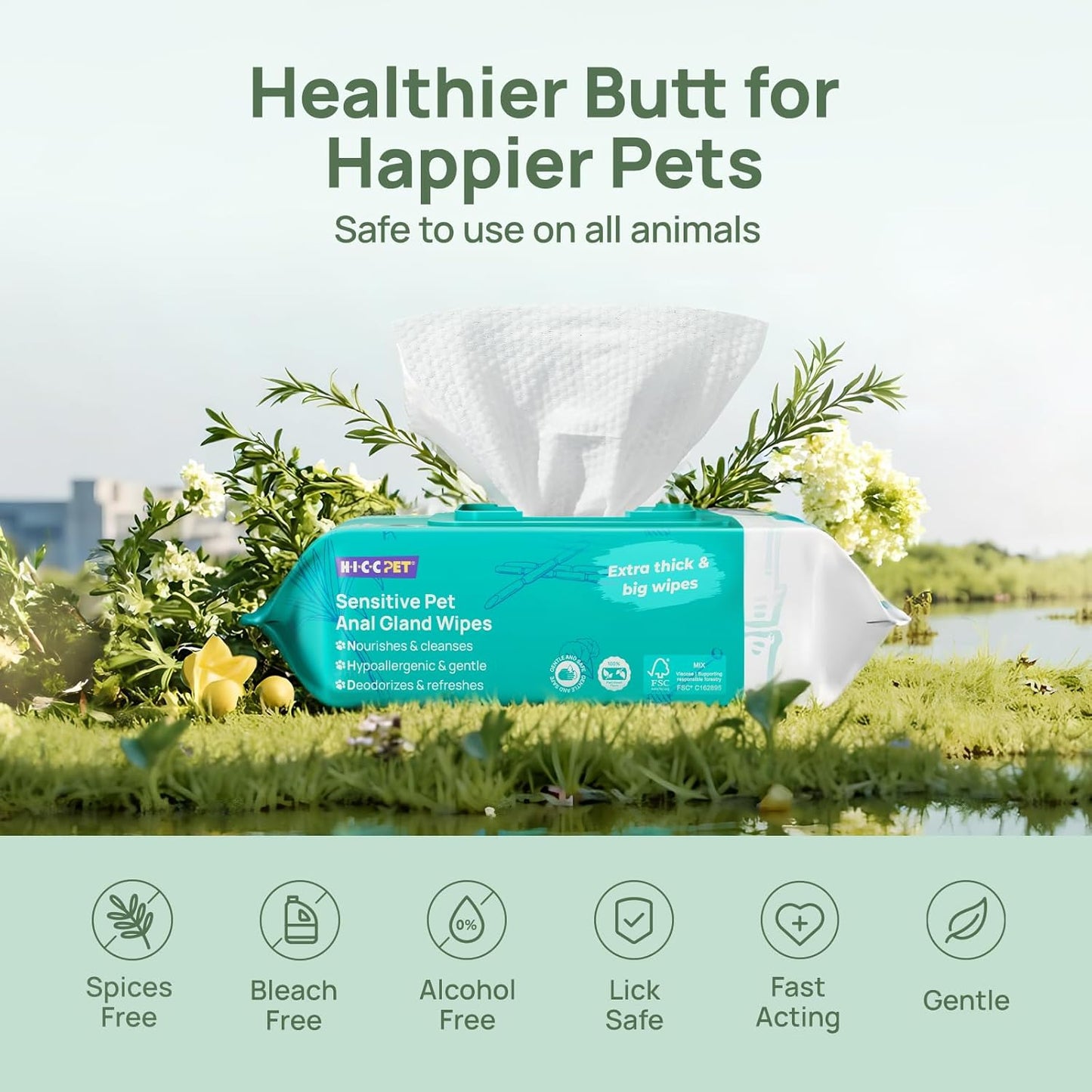 HICC PET Wipes for Dogs & Cats, Vet Recommended Cleansing Deodorizing & Soothing Allergy Infections Anal Gland Wipes with Coconut Oil, Dog Wipes for Cleaning Butt Paw, Remove Small Animal Coat Stain