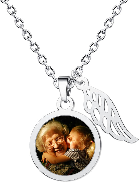 CharmSStory Personalized Photo Necklaces Custom Engraved Name Necklace Memory Keepsake Picture Necklace Pendant Customized Gifts for Women Men