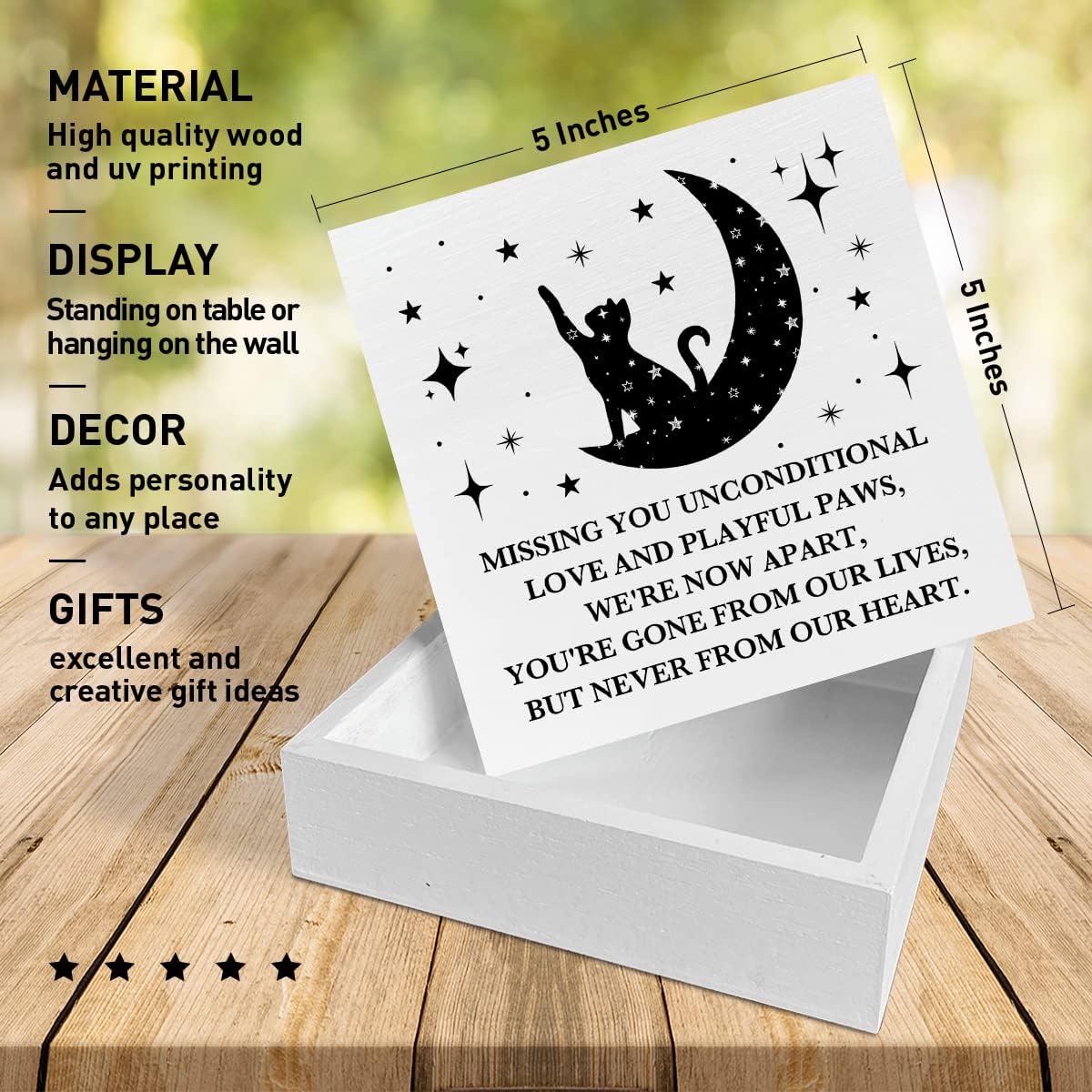 Memorial Gifts for Lose of Cat, Sympathy Gifts for Pet Cat Remembrance Bereavement, Missing You Unconditional Love Memorial Desk Decor Wooden Box Sign