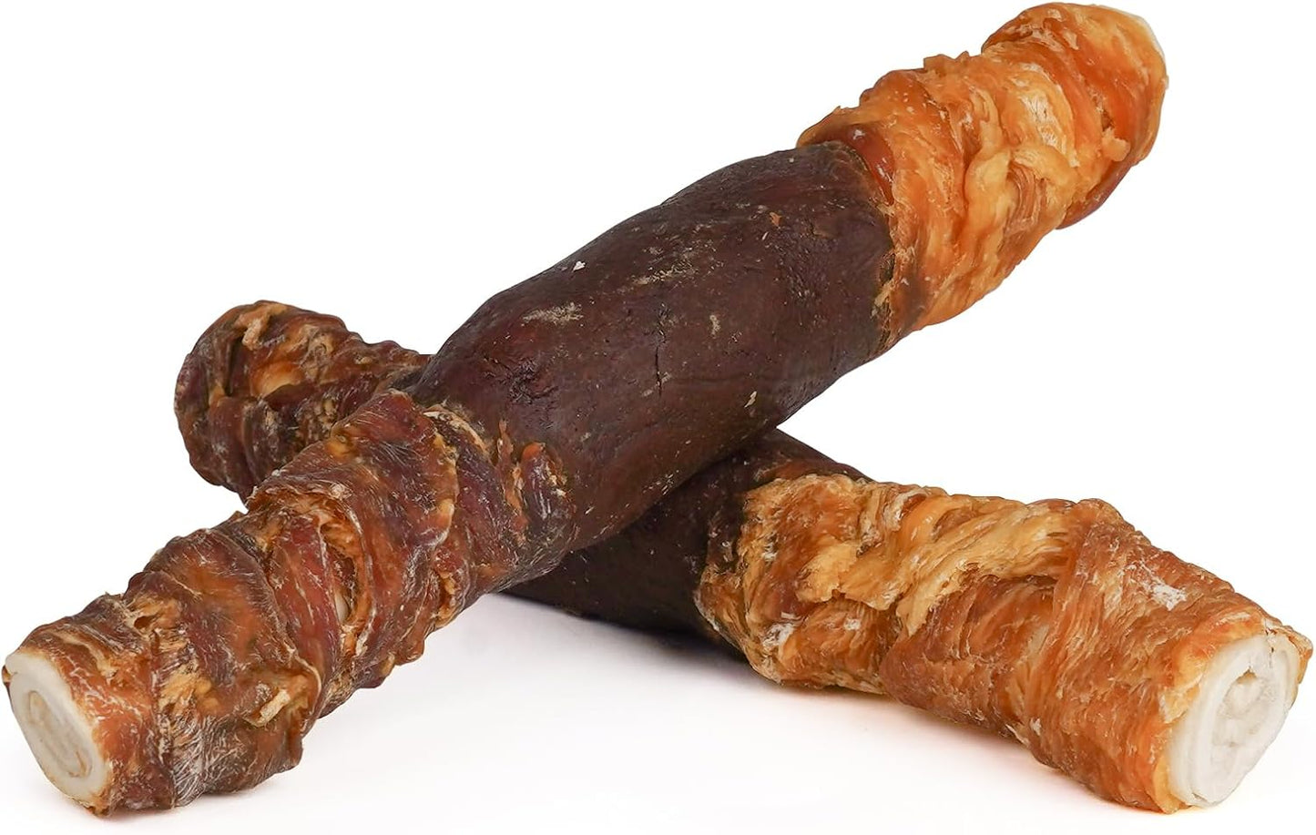 MON2SUN Dog Treats Triple Flavor 9 Inch Chicken Liver Duck and Chicken Wrapped Rawhide Rolls, Teeth Cleaning and Long Lasting Chews for Medium and Large Dogs, 11.1 oz(2 Count)