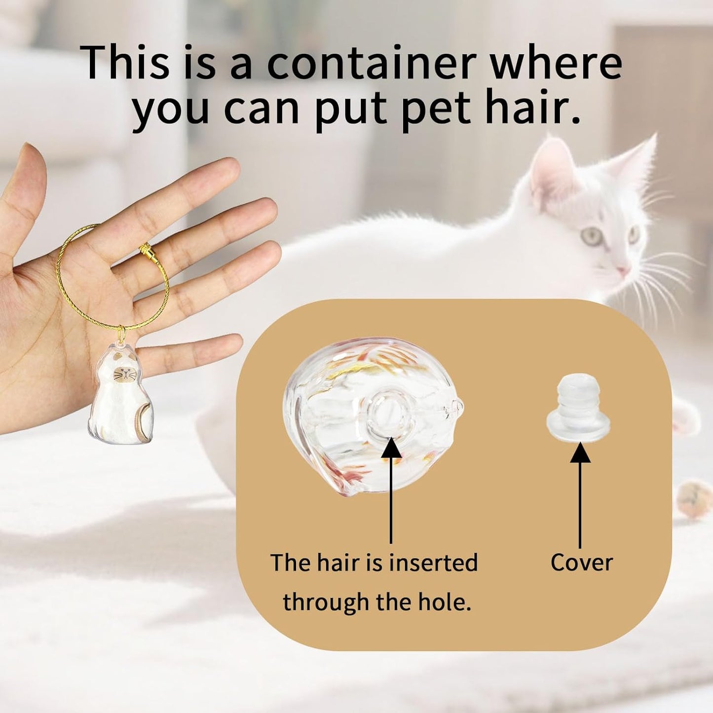 Cat Hair Keychain, 2Pcs Cat Hair Storage Bottle，Pet Fur Keepsake,Pet Hair Storage/Memorial Keychain,Cute Pet Memorial Gifts,[D Model]