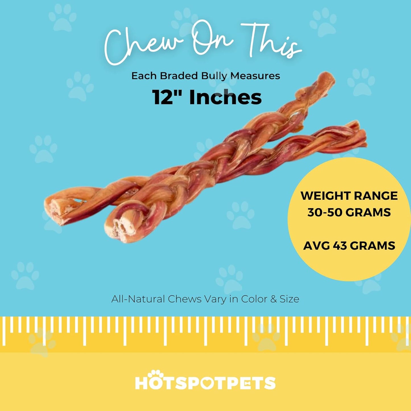 hotspot pets Braided Bully Sticks for Dogs - (12 Inch Stix- 5 Count) Premium All Natural Long Lasting Twisted Beef Pizzle Lasting Dog Chew Treats - Grain Free Fully Digestible Rawhide Alternative