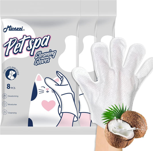 MIOSSZI 24 PCS Pet Gloves Wipes for Dogs & Cats Wipes Cleaning Deodorizing Hypoallergenic No-Rinse Pet Grooming Wipes Unscented Extra Thick Bathing Wipes for Pet Dry Cleaning Daily Care and Travel