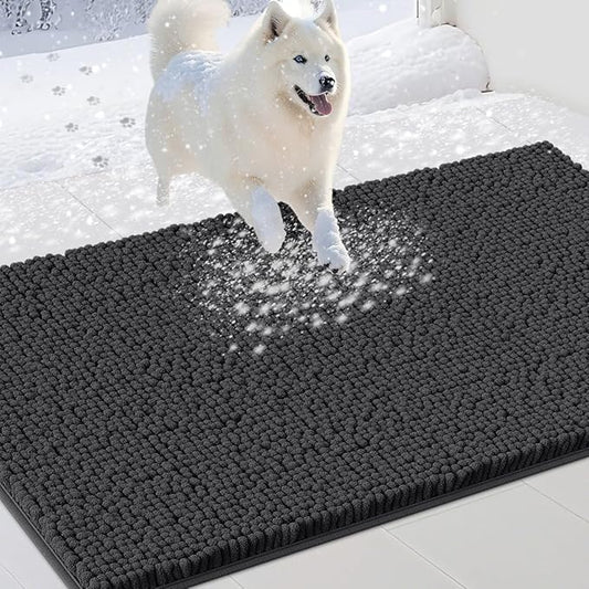 Extra Large Dog Door Mats for Muddy Paws, Chenille Absorbent Dog Mats, Non Slip Heavy Mud Mat for Dogs, Soft Pet Mat for Entryway, Mud Paws, Inside Floor,60" x 36", Dark Grey