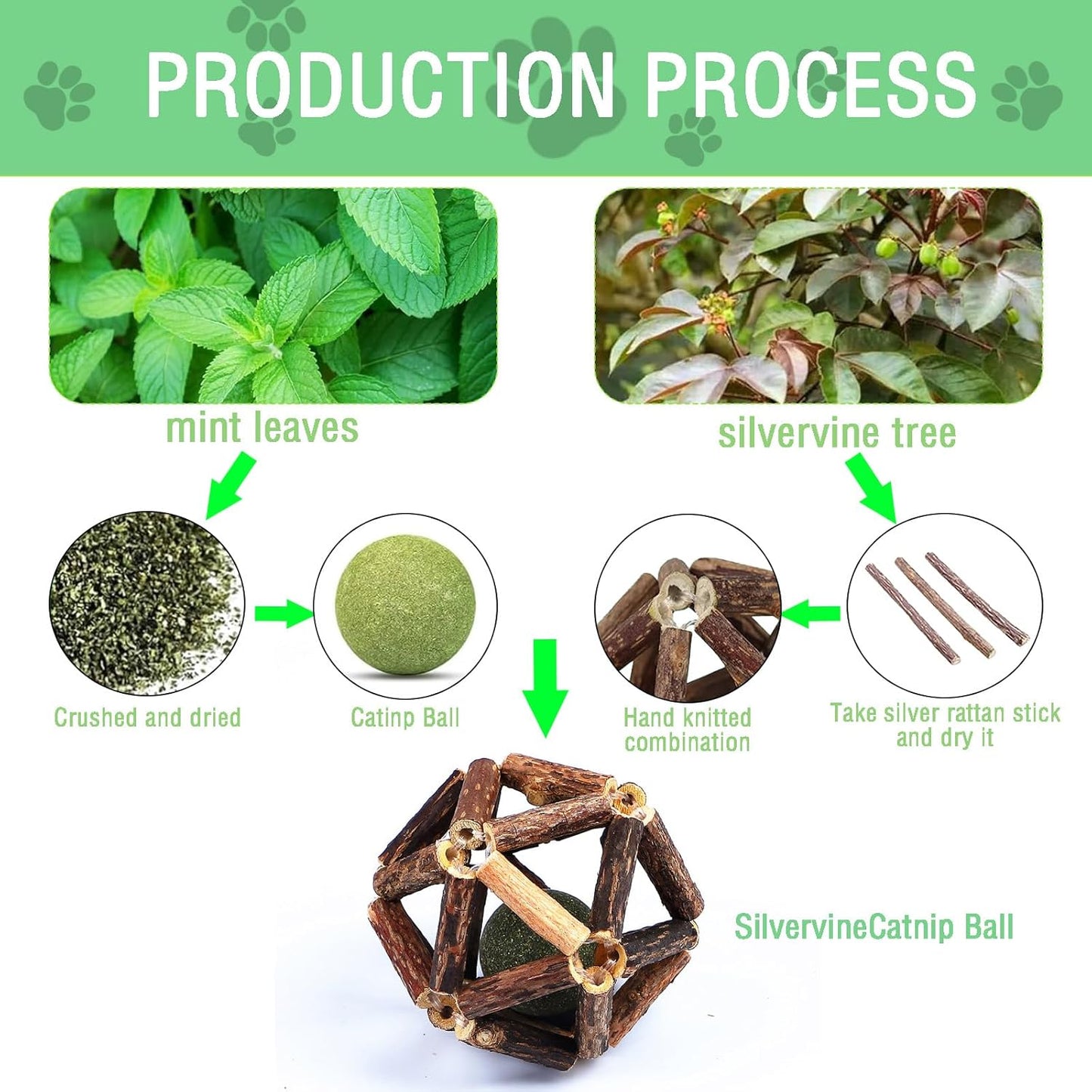 Cat Chew Toys, 4-Pack Silver Vine Cat Toys, Natural Silver Vine Sticks for Cats, Natural Silver Vine Stick Cage Cat Bell Balls for Cleaning Teeth, Increase Appetite, Suitable for Indoor Cats