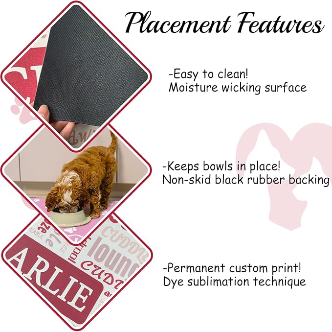 Personalized Dog Food Mats for Floors Custom Pet Placemat Mats for Food and Water Waterproof Customized Pet Food Mat with Name Gifts for Dog & Cat Owners Design 5