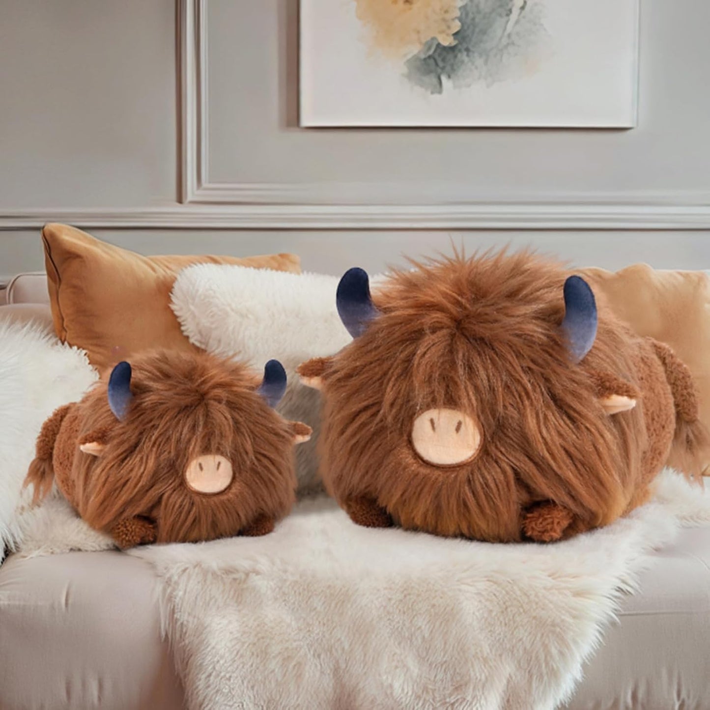 Cute Highland Cow Plush Pillow, Highland Cow Stuffed Animals Toy, Fluffy Cattle Plushie Doll, Soft Cuddle Pillow, Brown Plushies Gifts for Girls & Kids(8 Inch)