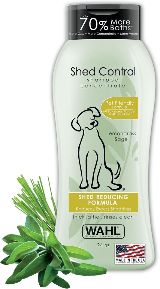 Wahl USA Shed Control Pet Shampoo for Dog Shedding & Dander – Lemongrass & Sage Scent - Contains Oatmeal, & Aloe for Healthy Coats & Moisturized Skin – 24 Oz - Model 820005A