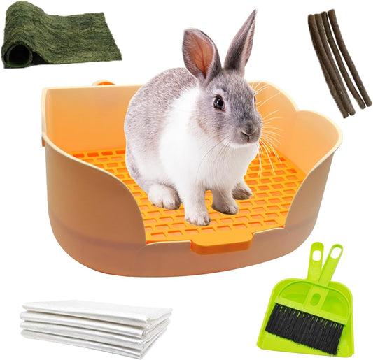 15.1"X11.0" Large Rabbit Litter Box,Plastic Square Rabbits Potty Trainer with Bigger Pan Bunny Corner Toilet Box with Small Animal Disposable Liner for Guinea Pigs Hamster Chinchilla(Orange)