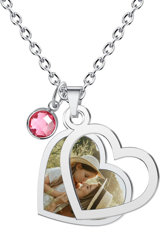 CharmSStory Personalized Photo Necklaces Custom Engraved Name Necklace Memory Keepsake Picture Necklace Pendant Customized Gifts for Women Men