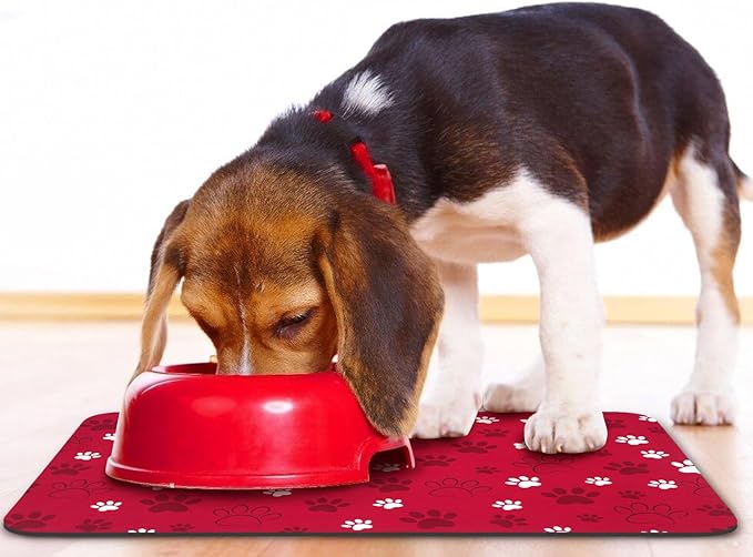 Dog Food Mat, Absorbent Water Bowl Mats Cat Pet Feeding Placemats Red 17 * 30 inch