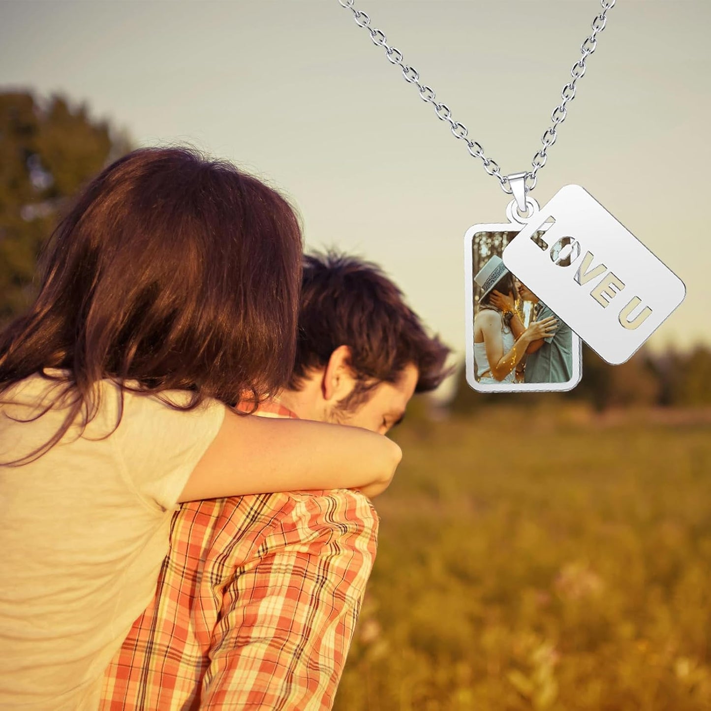 CharmSStory Personalized Photo Necklaces Custom Engraved Name Necklace Memory Keepsake Picture Necklace Pendant Customized Gifts for Women Men