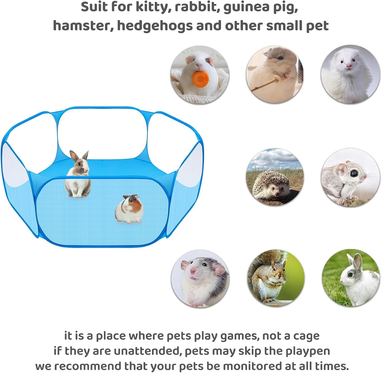 Amakunft Small Animals C&C Cage Tent, Breathable & Transparent Pet Playpen Pop Open Outdoor/Indoor Exercise Fence, Portable Yard Fence for Guinea Pig, Rabbits, Hamster, Chinchillas and Hedgehogs