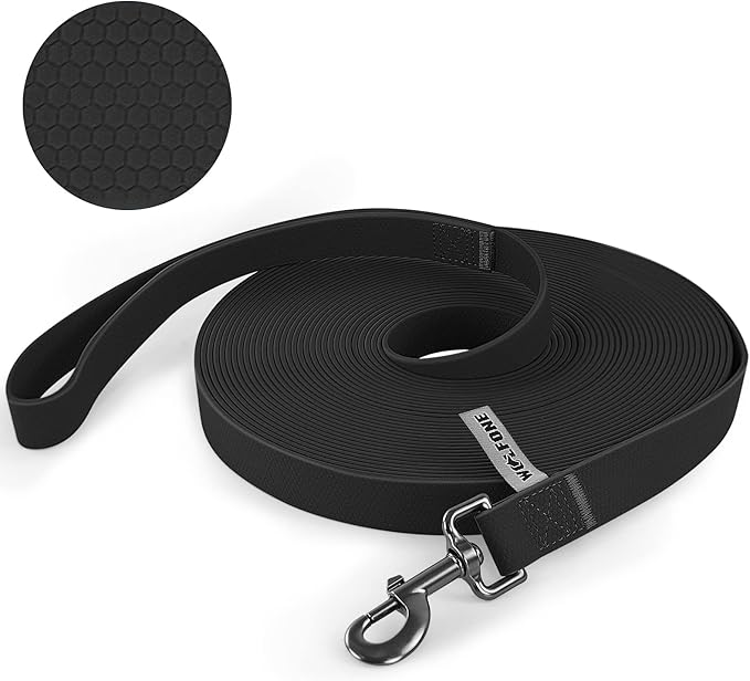 Wolfone 6m Black Heavy Duty Robust Training Dog Leash with Anti-Slip Handle，Waterproof Long Dog Leash for Outdoor Activities