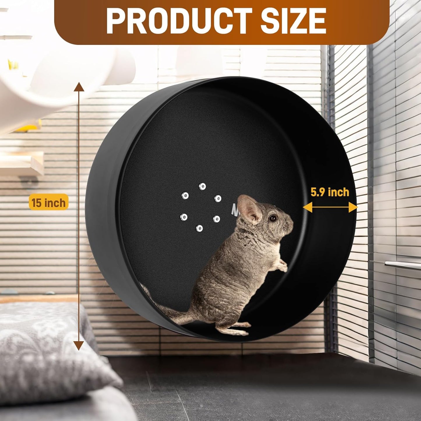 15" Silent Chinchilla Exercise Wheel, Anti-Chewing Aluminum Alloy Running Wheel for Chinchilla, Hamster or Other Small Pets